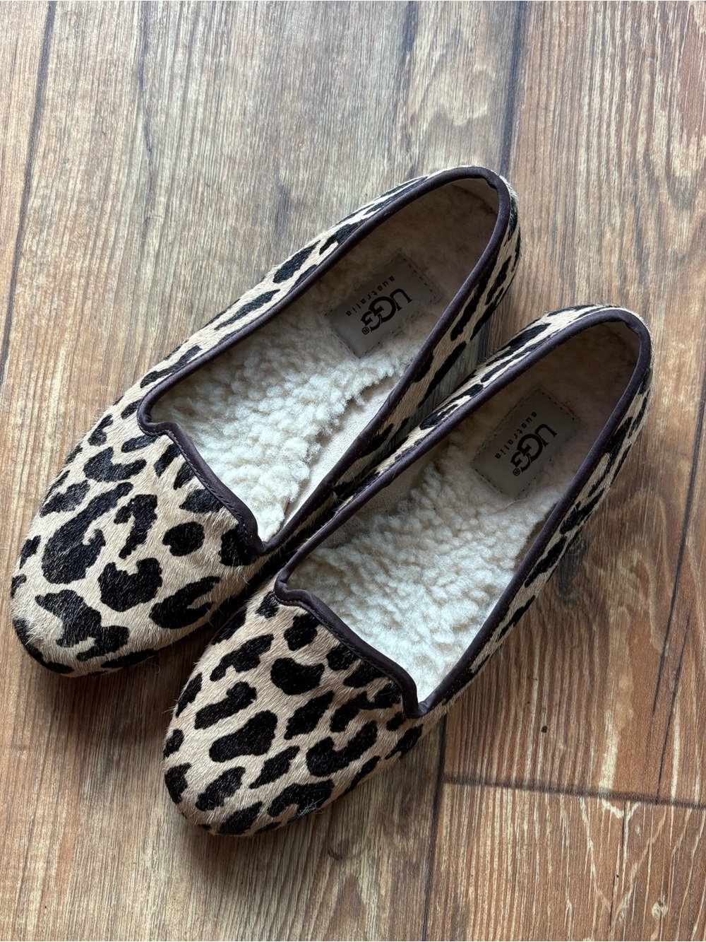 UGG Leopard Print Cozy Slip-On Slippers in Tan and Black